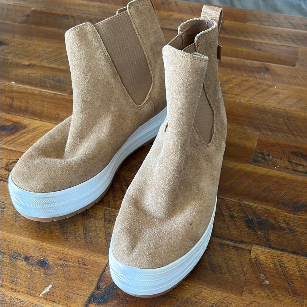 Keds Tan Ankle Platform Booties with Suede Upper